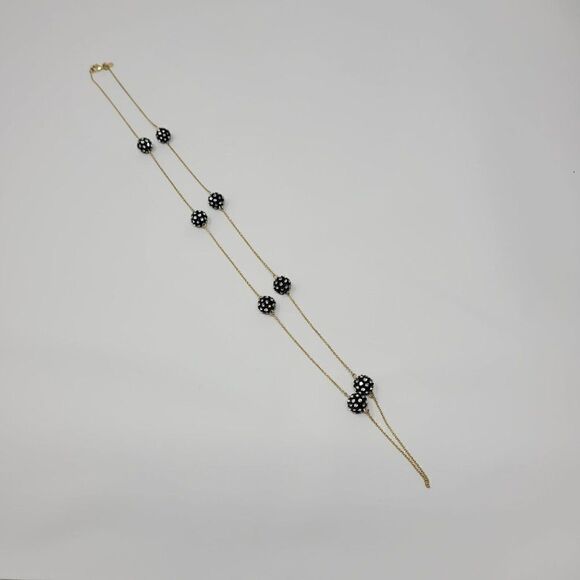 Ann Taylor Rope Necklace Gold Tone Chain Satellite Black Rhinestones Spheres - Picture 11 of 12